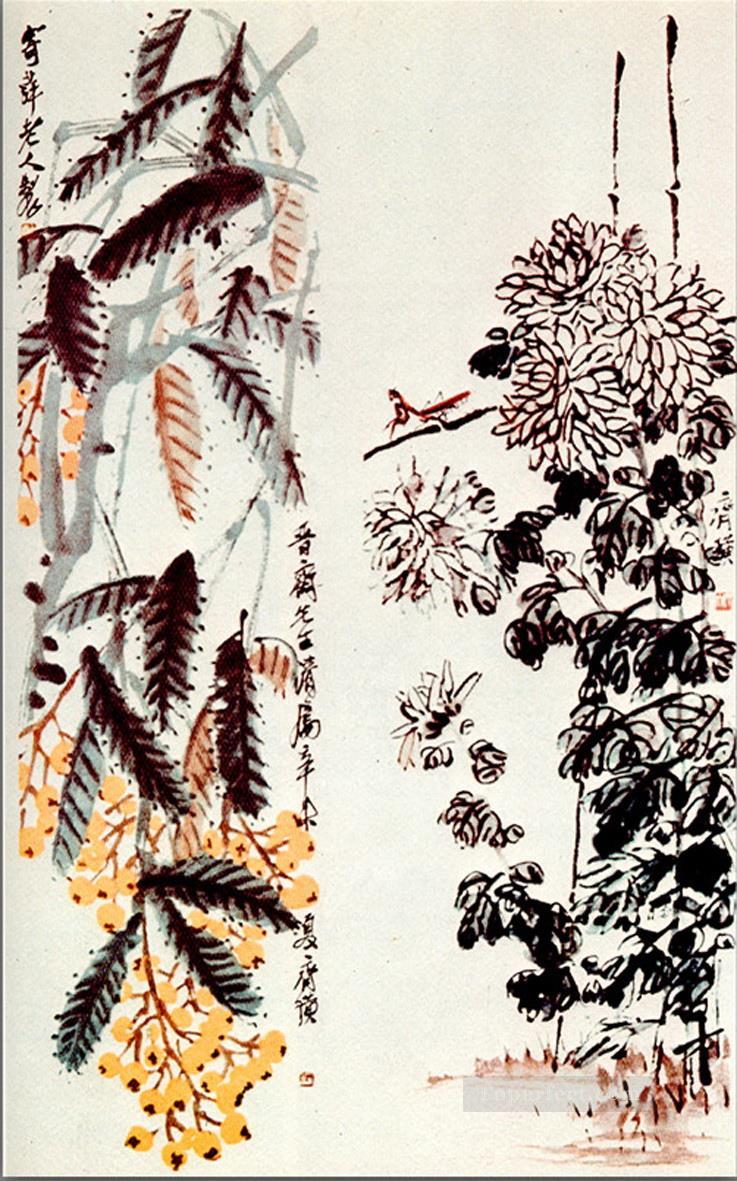 Tinta china antigua de crisantemo y níspero Qi Baishi Pintura al óleo